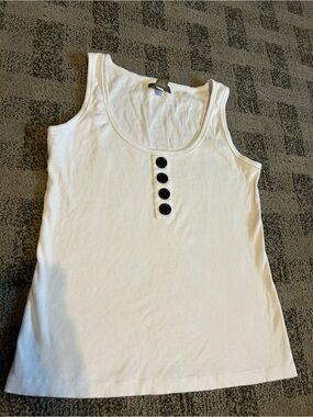 Kenar White Tank Top with Black Button Placket